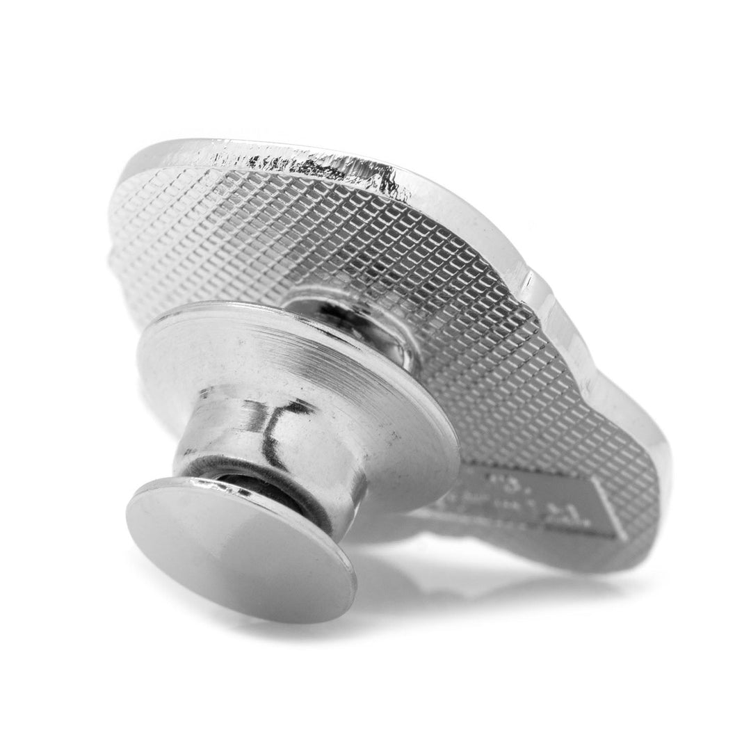 Back view of a Star Wars Stormtrooper Lapel Pin showing its metal construction and butterfly clutch fastener.