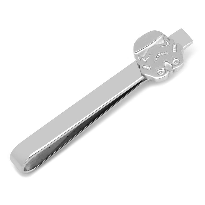 A stainless steel Star Wars Stormtrooper Stainless Steel Tie Bar featuring a stormtrooper helmet design.