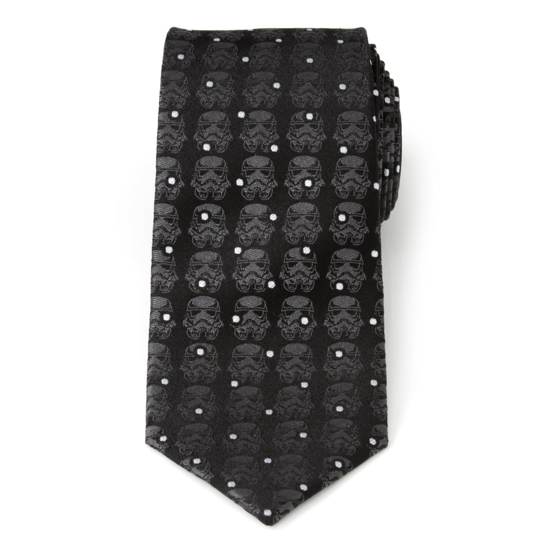 Star Wars Stormtrooper Dotted Black Tie featuring a repeating pattern of white Stormtrooper helmets and small white dots.
