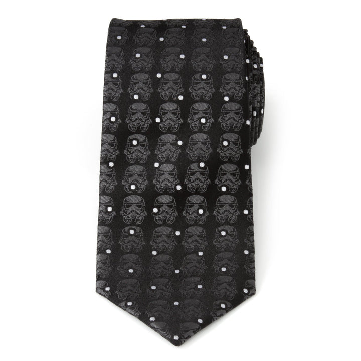 Star Wars Stormtrooper Dotted Black Tie featuring a repeating pattern of white Stormtrooper helmets and small white dots.