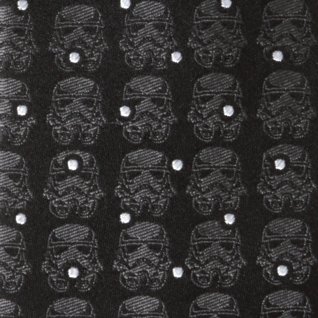 Star Wars Stormtrooper Dotted Black Tie featuring a repeating pattern of helmets interspersed with small white dots.
