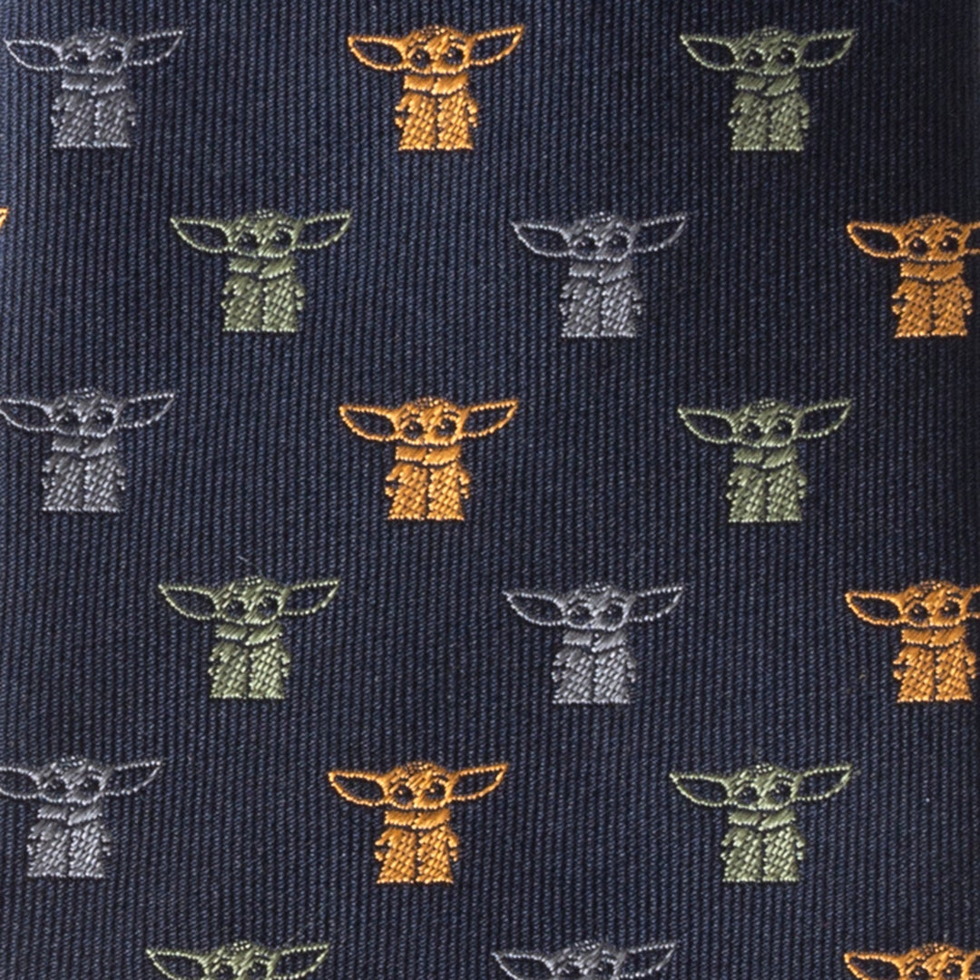 Navy blue Star Wars Navy Dotted Tie featuring an all-over pattern of small, embroidered Grogu figures in orange, green, and grey.
