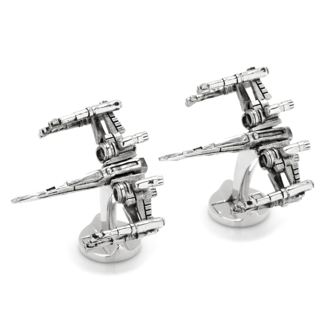 Two silver-toned Star Wars X-Wing 3D Cufflinks.