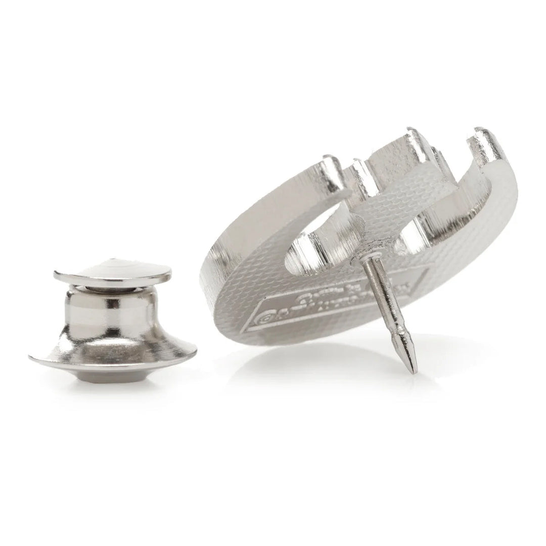 Silver metallic Rebel Alliance lapel pin with its metal clutch backing, included in the Star Wars X-Wing and TIE Fighter Battle Dress Socks and Lapel Pin Gift Set.