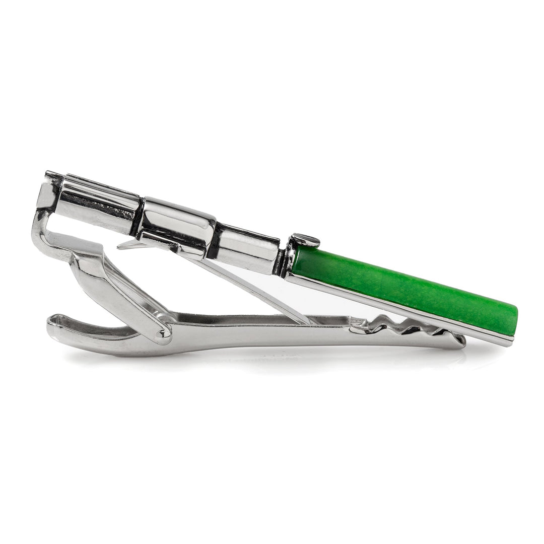 Star Wars Yoda LIGHTSABER Tie Clip shaped like a silver lightsaber with a green blade.