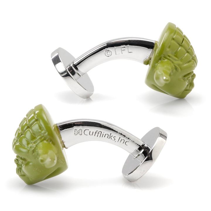 Star Wars Yoda 3D Cufflinks featuring silver-tone bases and molded green heads of the Jedi Master.