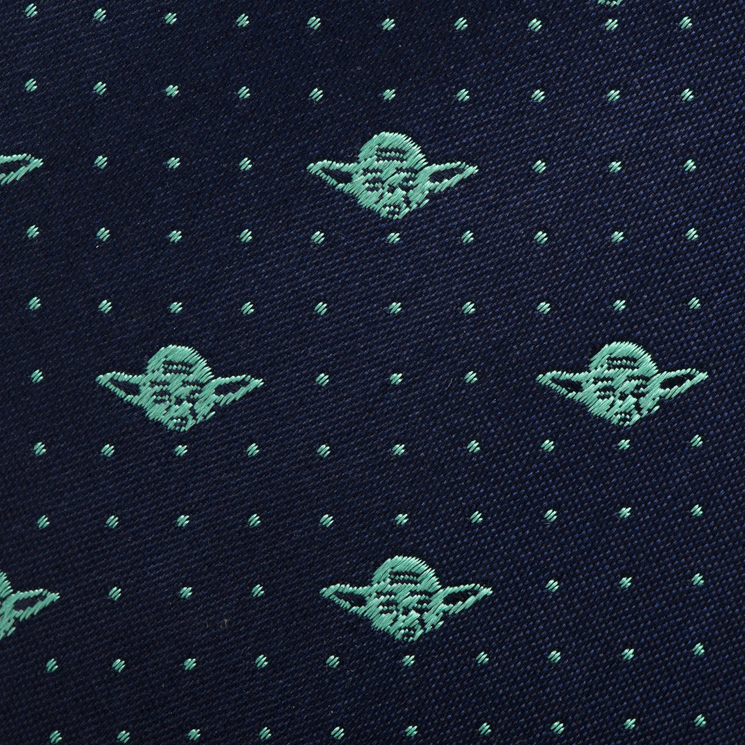 Star Wars Yoda Dotted Navy Tie in navy blue featuring a repeating grid of light green Yoda heads and small dots.