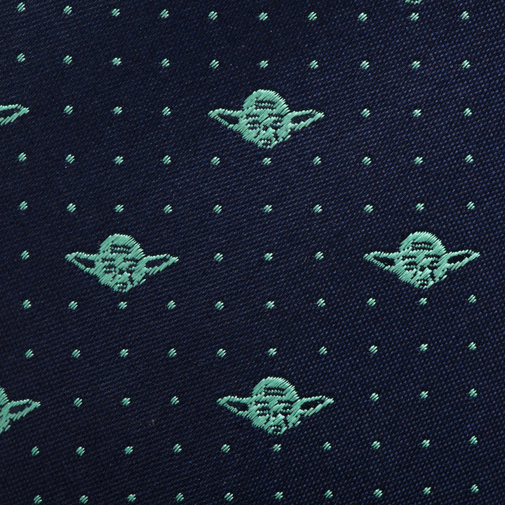 Star Wars Yoda Dotted Navy Tie in navy blue featuring a repeating grid of light green Yoda heads and small dots.