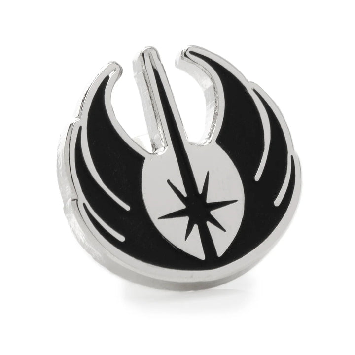 Silver and black metal Jedi Order crest lapel pin from the Star Wars Yoda Green and Navy Checkered Dress Socks and Jedi Crest Lapel Pin Gift Set.