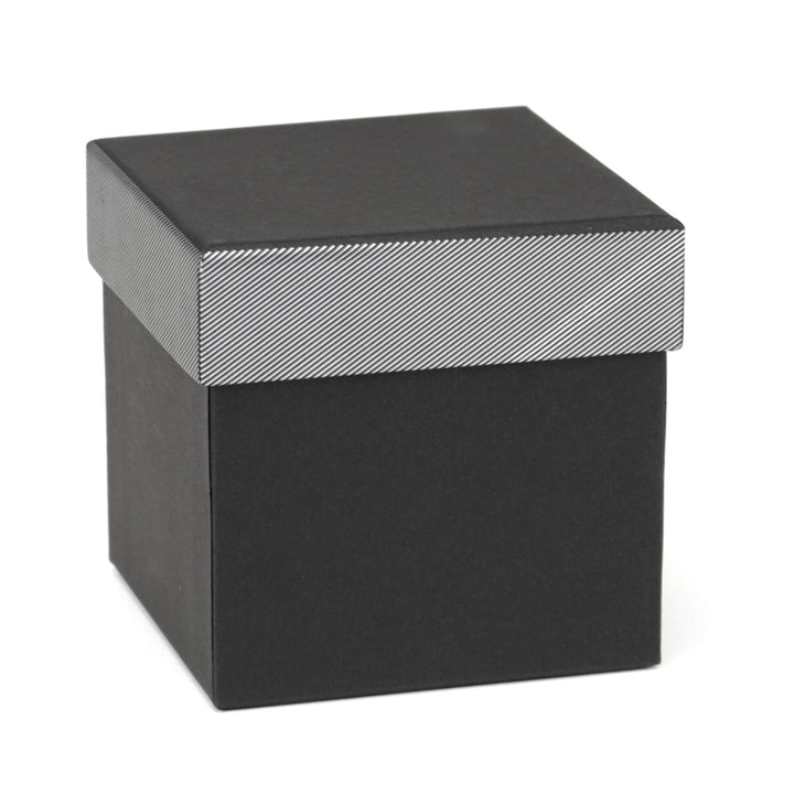 A black square Harry Potter Deathly Hallows Gray Necktie Gift Set box with a textured silver lid.