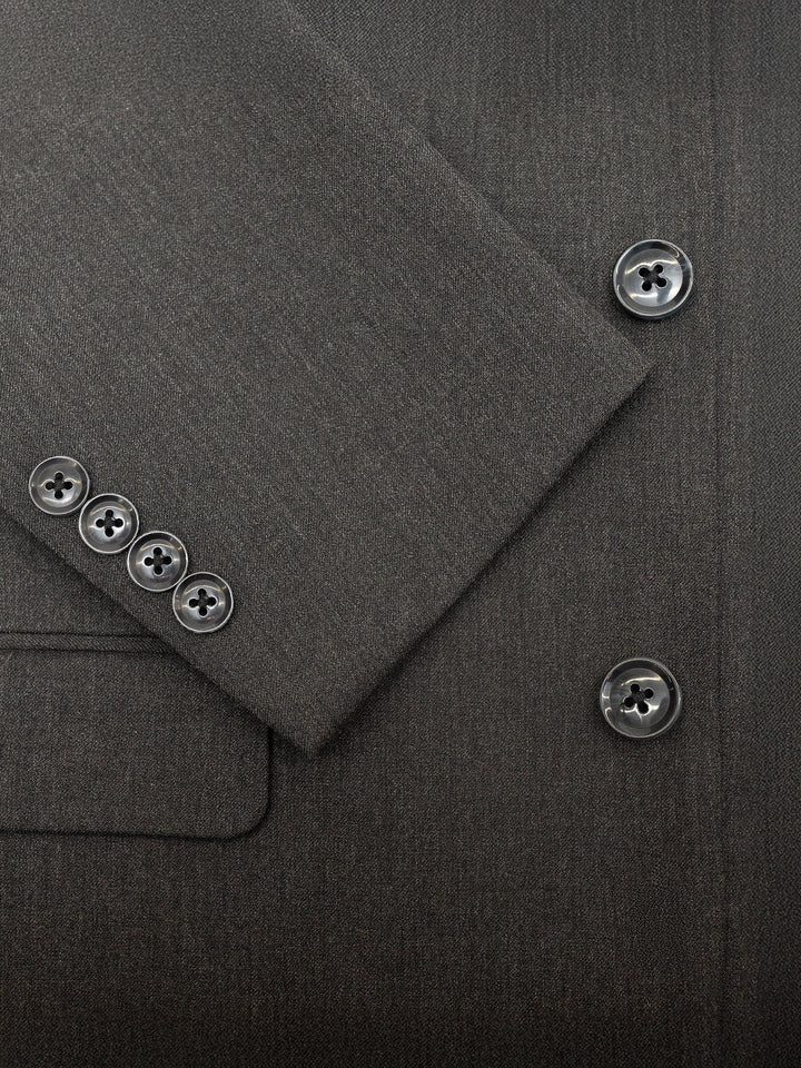 Close-up of the Karako Men charcoal suit jacket showcasing visible buttons on the sleeve and front, ideal for enhancing any wedding or formal event.