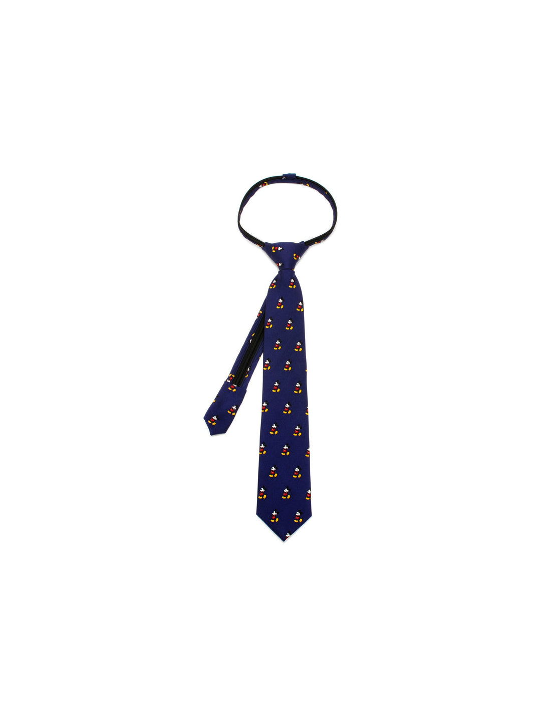 Disney Mickey Mouse Classic Boys’ Zipper Tie in navy blue with a repeating pattern of small Mickey Mouse icons.