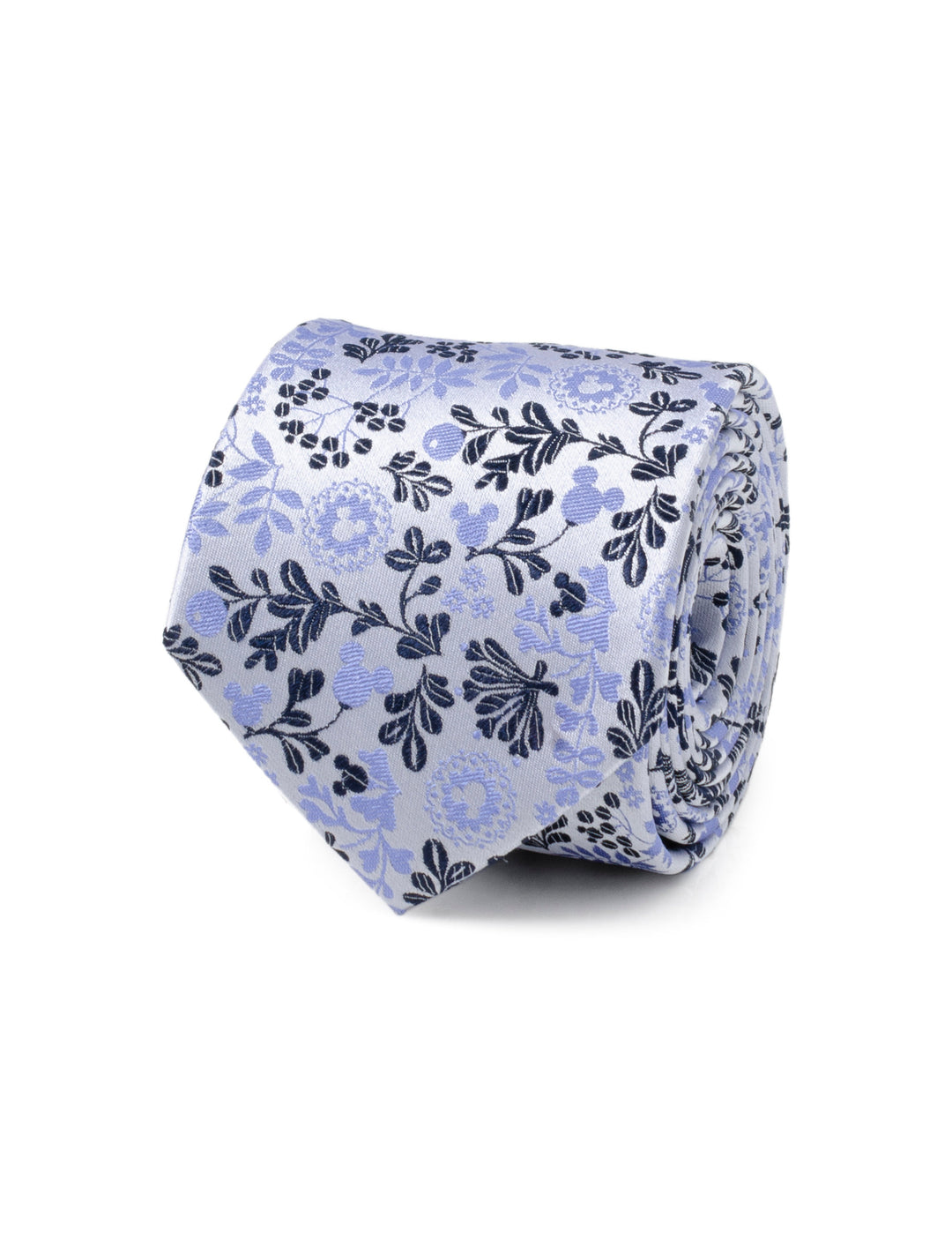 Disney Mickey Mouse Floral Silhouette Blue and White Tie featuring a light blue Mickey silhouette with a dark blue floral pattern and hidden Disney motifs.