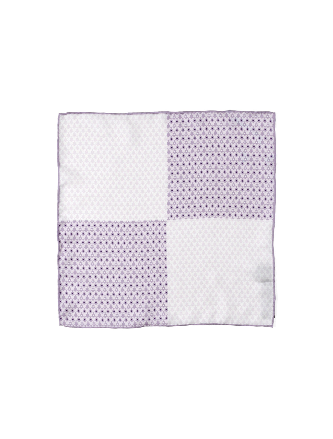 Disney Mickey Mouse Lavender 4 Square Pocket Square in lavender and white silk with a checkerboard pattern and small Mickey Mouse icons.