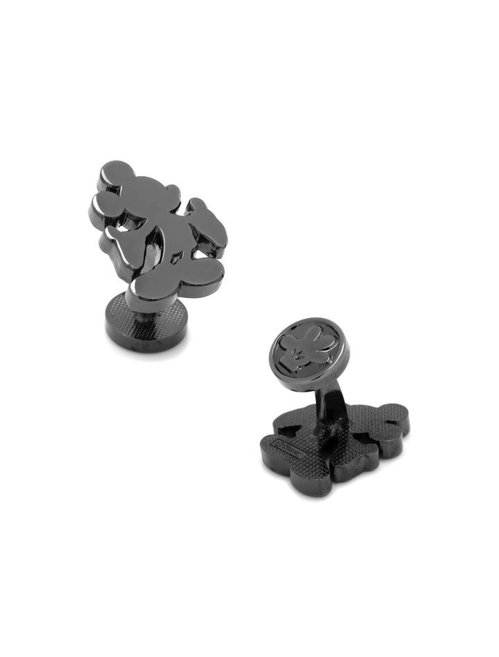 Two black metal Disney Mickey Mouse Silhouette Cufflinks shaped like the iconic silhouette.