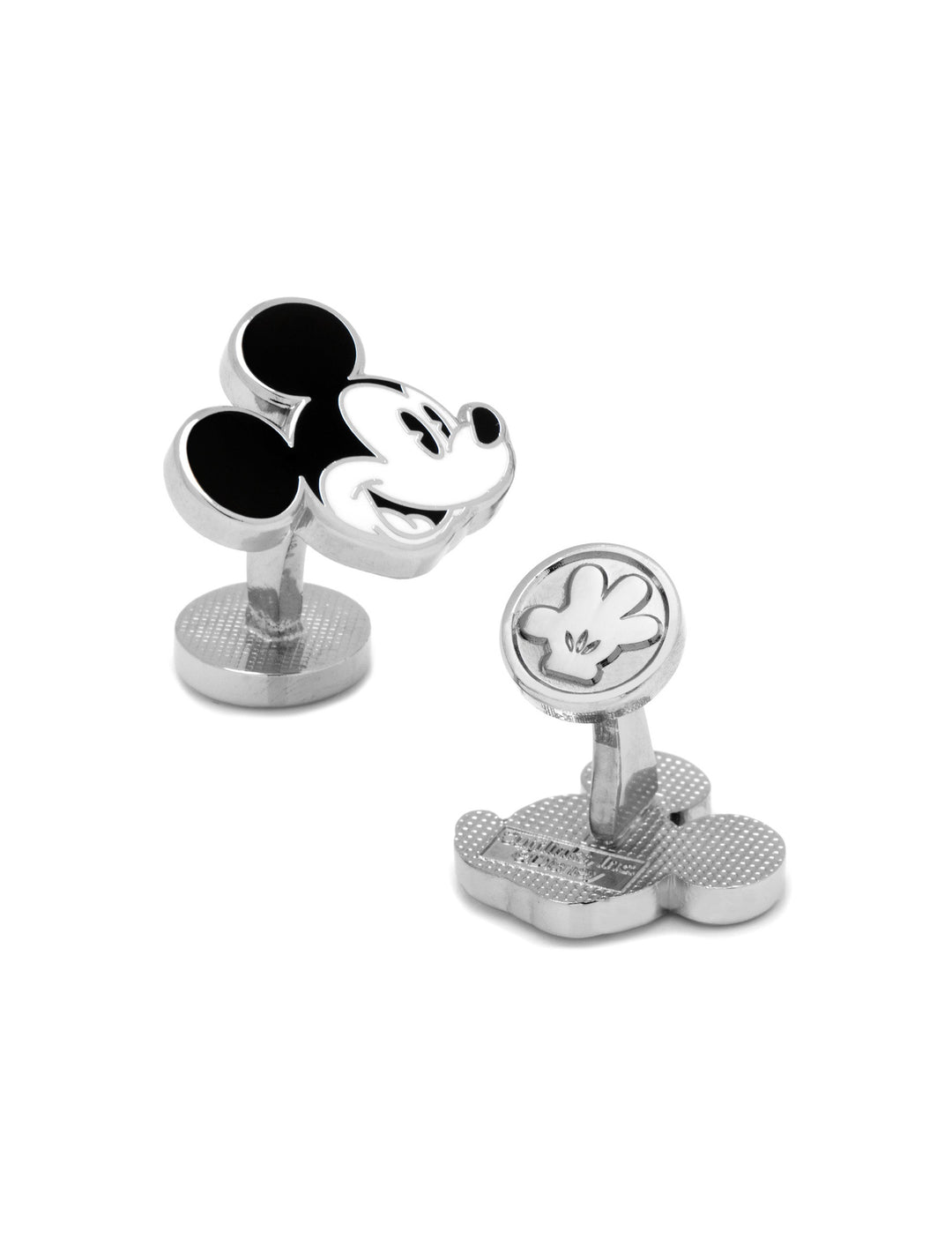 Disney Mickey Mouse Vintage Cufflinks in silver-tone, featuring character faces and gloved hand motifs on the toggle backs.