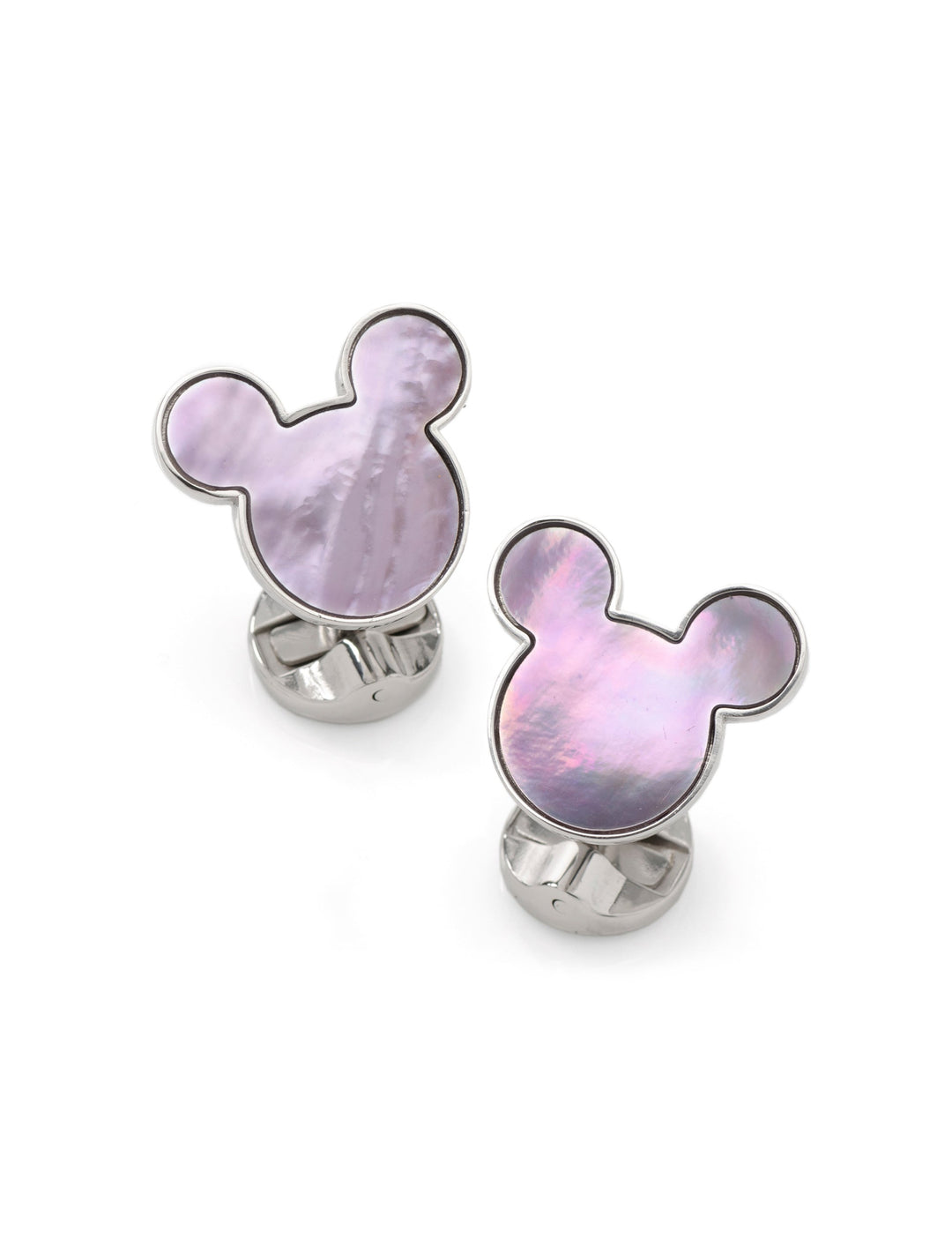 Disney Mickey Mouse Silhouette Lavender Mother of Pearl Sterling Silver Cufflinks featuring iridescent lavender mother of pearl set in polished sterling silver.