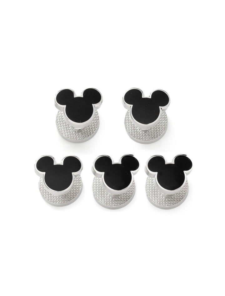 Five silver-toned Disney Mickey Mouse Silhouette 5-Studs, each featuring a black silhouette.