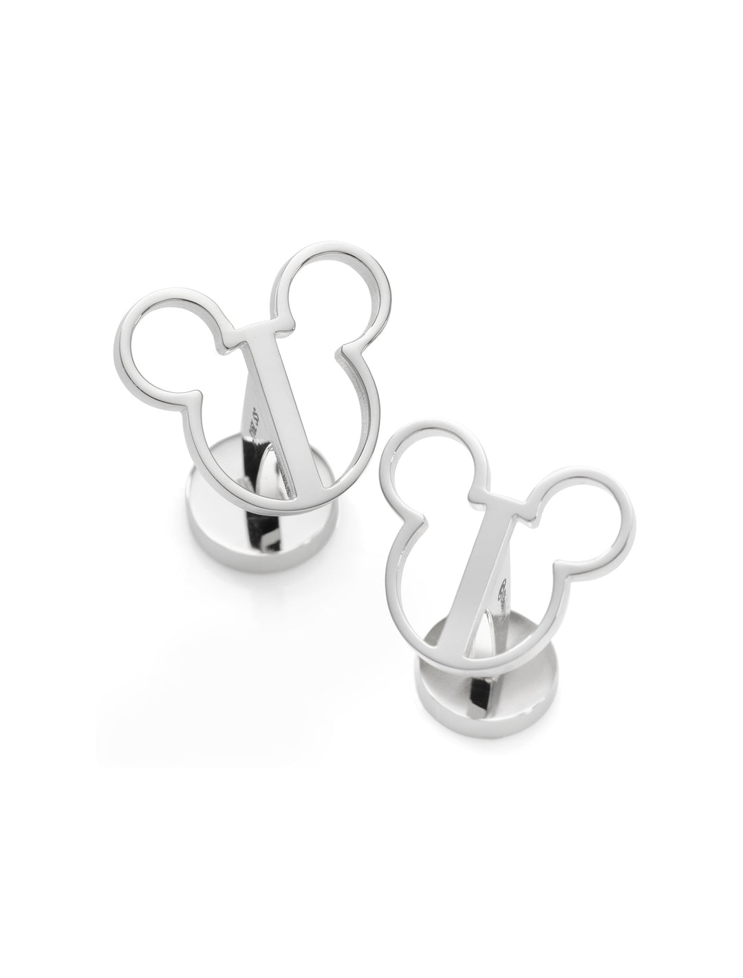 Disney Mickey Mouse Silhouette Cutout Cufflinks in silver, shaped like a mouse head silhouette.
