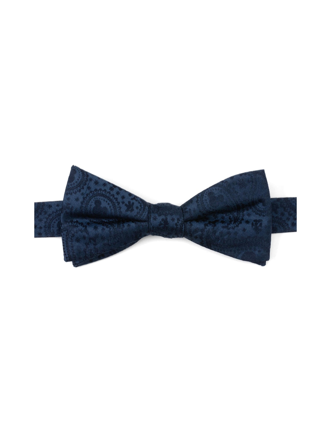 Disney Mickey Mouse Navy Paisley Bow Tie in navy blue featuring a tonal paisley pattern with hidden silhouettes.