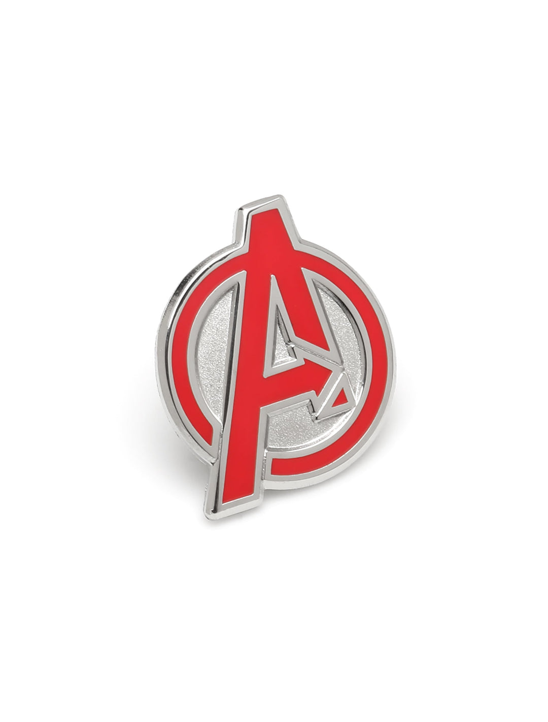 A silver-tone Marvel Avengers Lapel Pin featuring a red “A” logo enclosed in a circle.