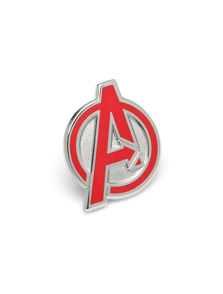 A silver-tone Marvel Avengers Lapel Pin featuring a red “A” logo enclosed in a circle.