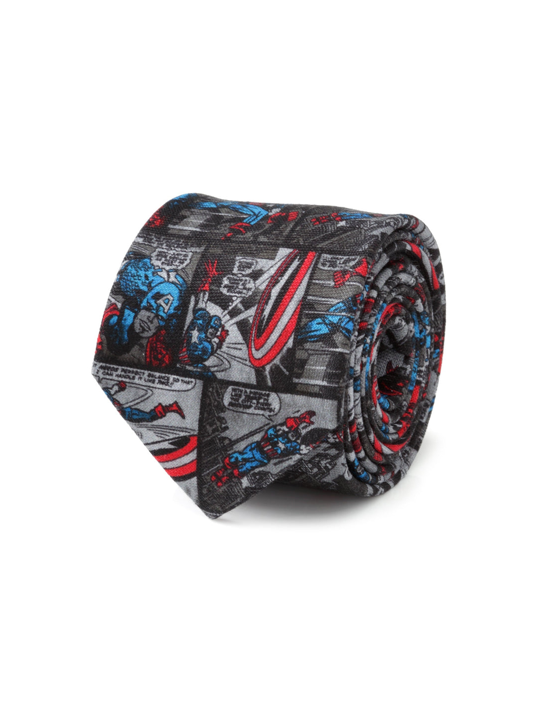 Marvel Captain America Comic Gray Men’s Tie featuring a repeating comic book print.