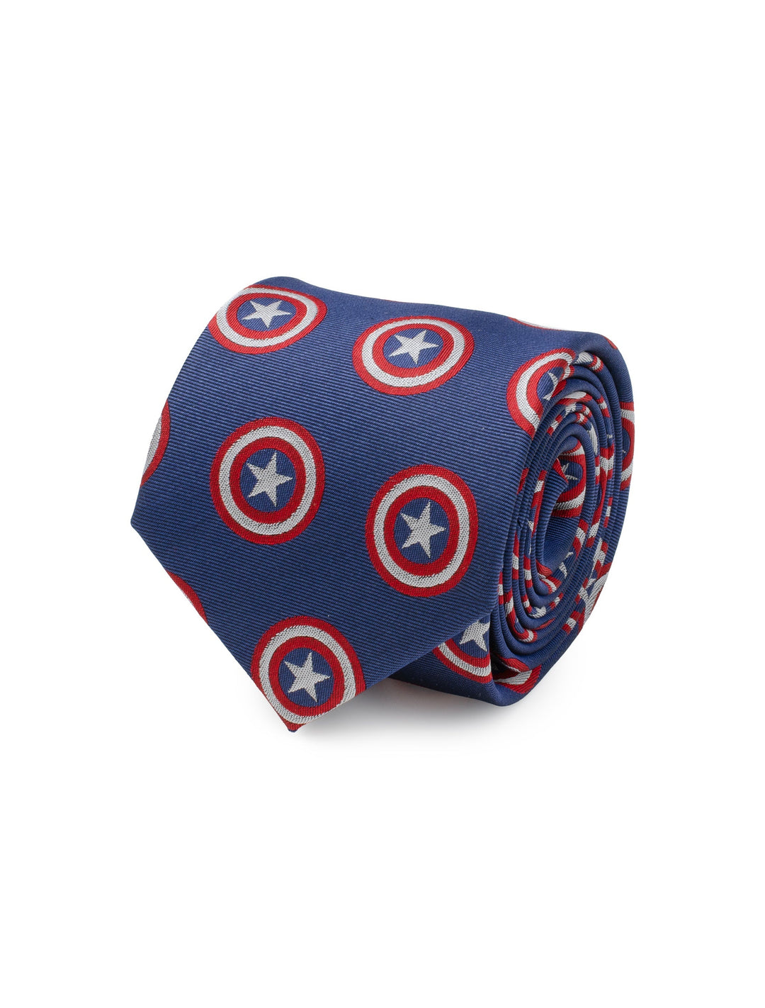 Marvel Captain America Hidden Message Blue Men’s Tie in blue with a repeating pattern of shield icons, designed for superhero formalwear.