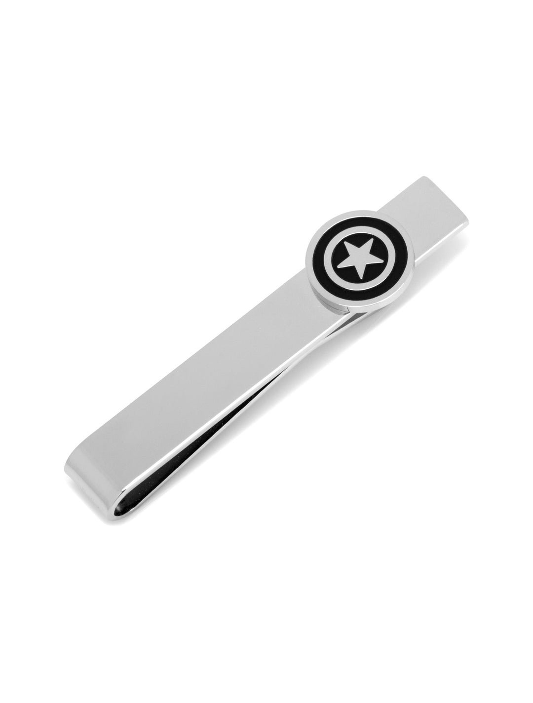 Marvel Captain America Silver Tie Bar featuring a circular black and white star emblem.