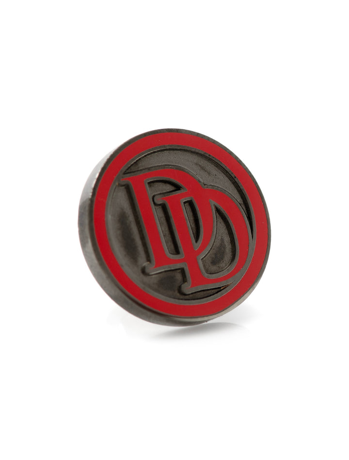 Marvel Daredevil Embossed Logo Lapel Pin featuring a red “DD” logo centered on a black circular background.