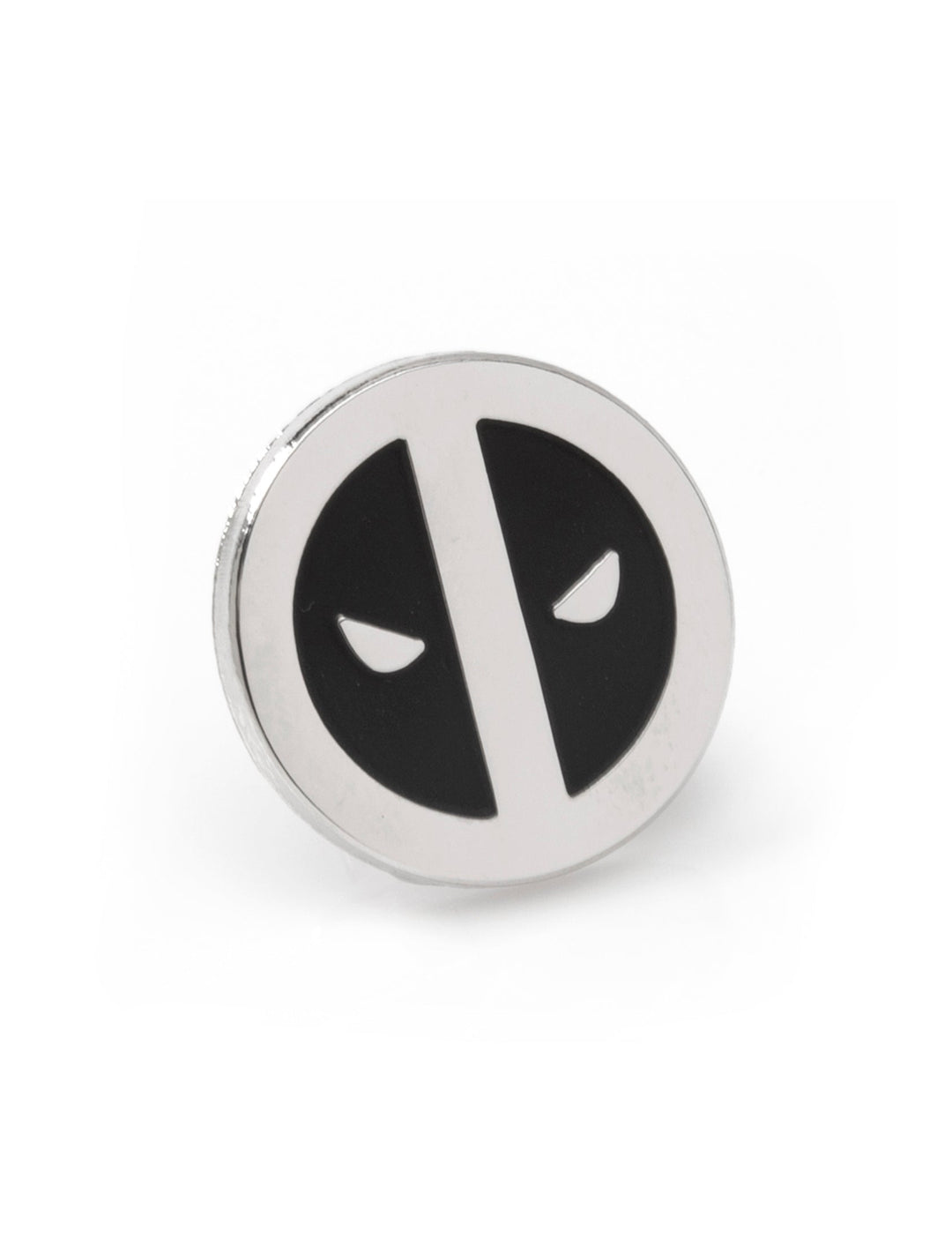 Marvel Deadpool Silver Mask Lapel Pin featuring a round silver Deadpool mask design with the iconic black and silver logo.