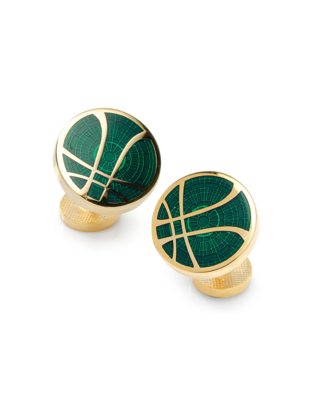 Marvel Doctor Strange Symbol Cufflinks featuring round gold-toned metal with a green, grid-patterned inlay and a geometric circular emblem.