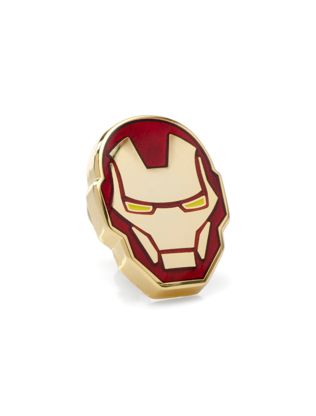 Marvel Iron Man Helmet Lapel Pin crafted from gold-toned metal and shaped like a superhero helmet with red and yellow enamel detailing.