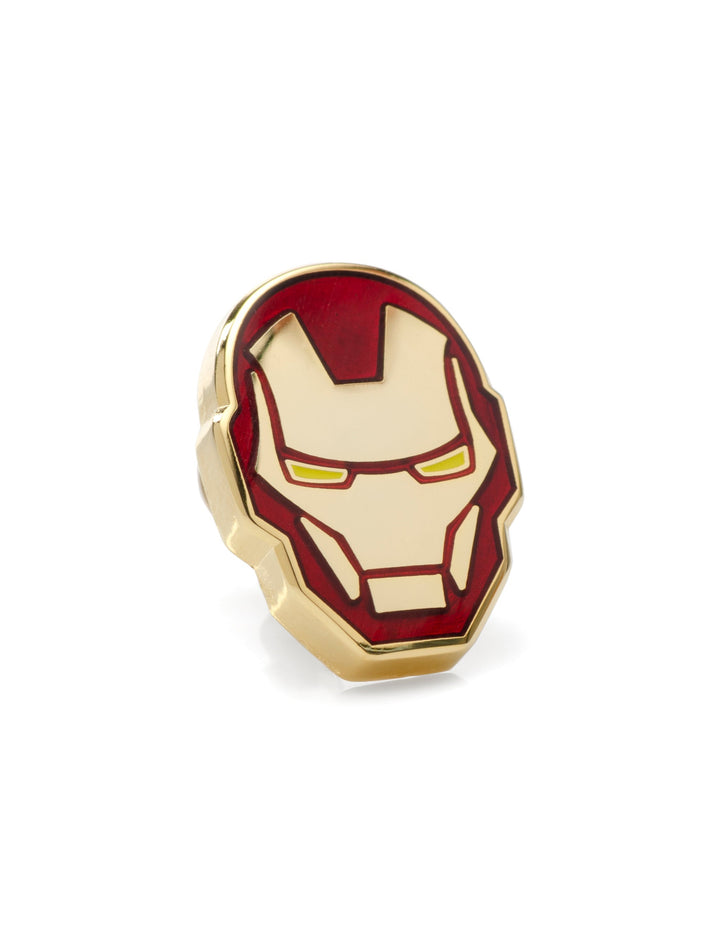 Marvel Iron Man Helmet Lapel Pin crafted from gold-toned metal and shaped like a superhero helmet with red and yellow enamel detailing.