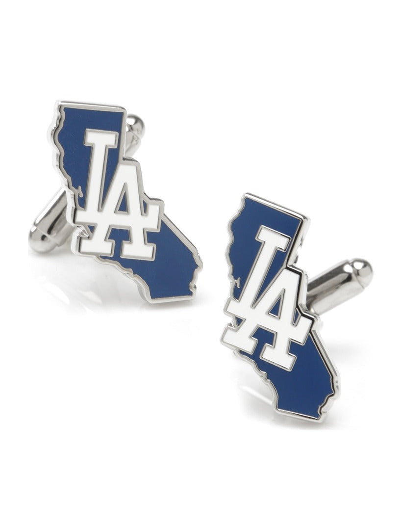 MLB LA Dodgers State Shaped Cufflinks in the shape of California, featuring a blue fill and the white team logo.