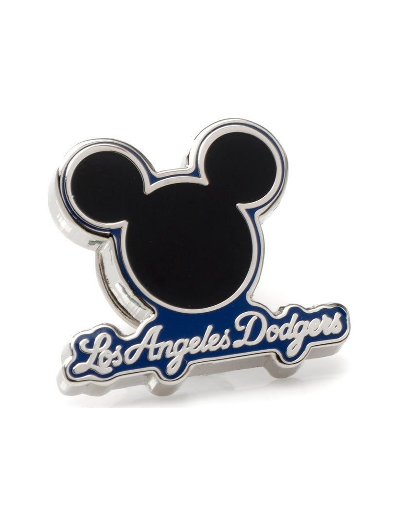 MLB Mickey &amp; LA Dodgers Lapel Pin featuring a black Mickey Mouse silhouette above a blue banner with “Los Angeles Dodgers” in white script.