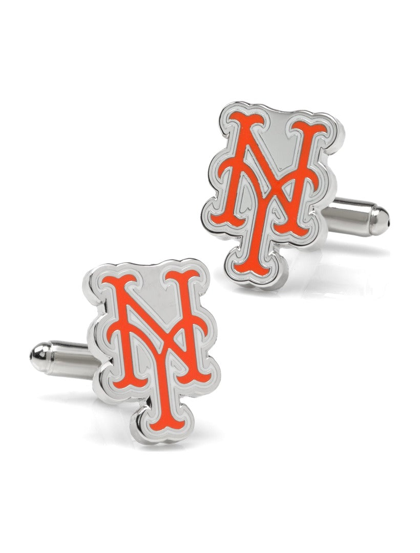 MLB New York Mets Silver Cufflinks featuring the orange team logo.