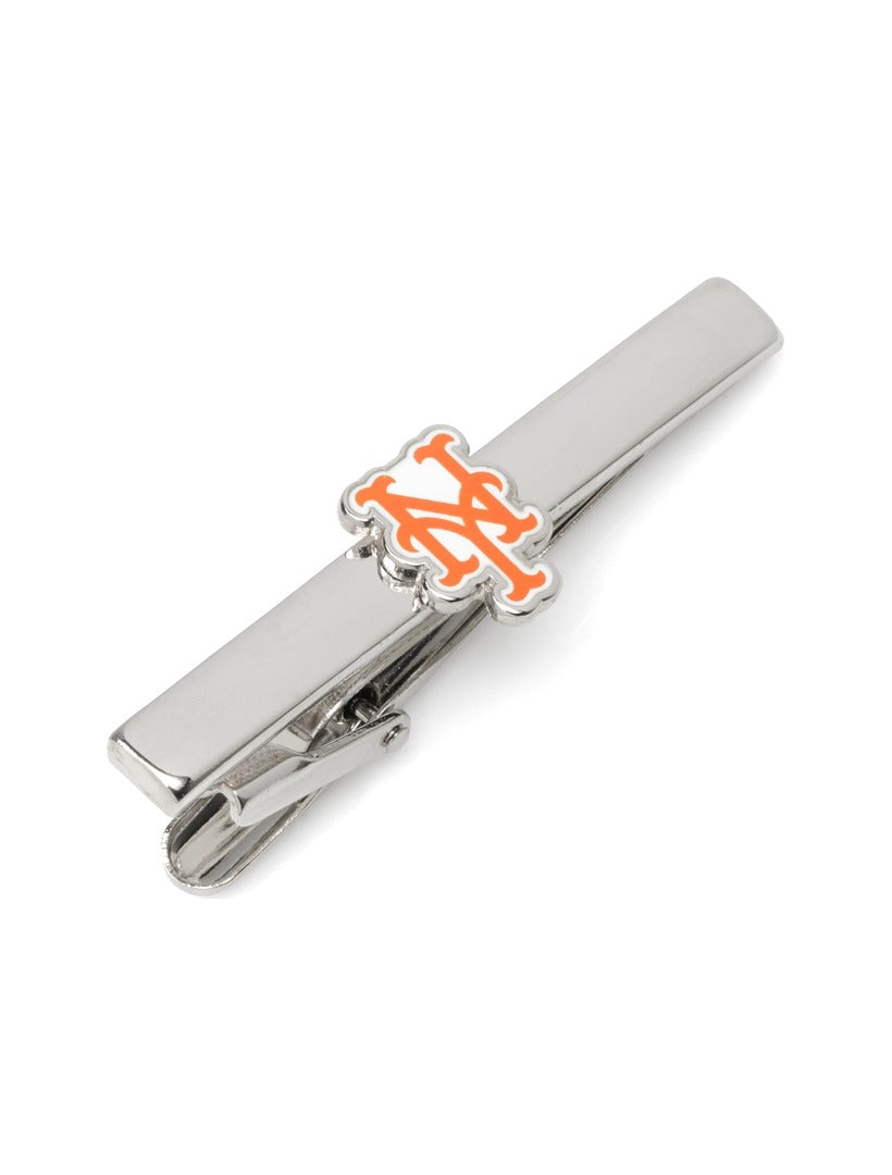 MLB New York Mets tie clip in silver-tone metal featuring the team’s orange and white logo.
