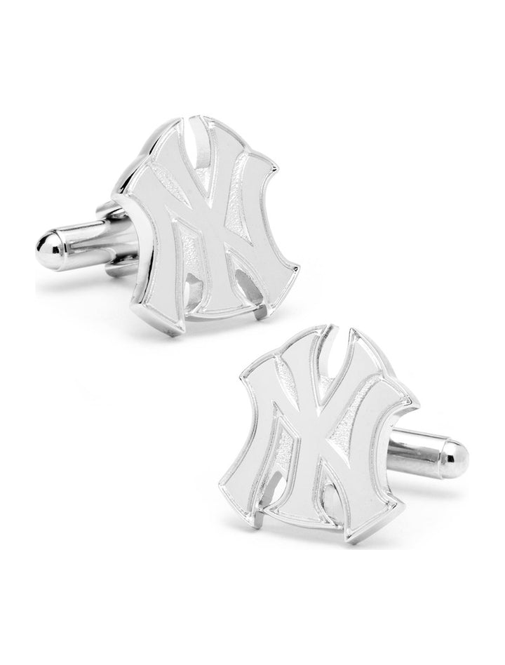 Two silver-toned MLB New York Yankees Silver Logo Cufflinks featuring the interlocking logo.