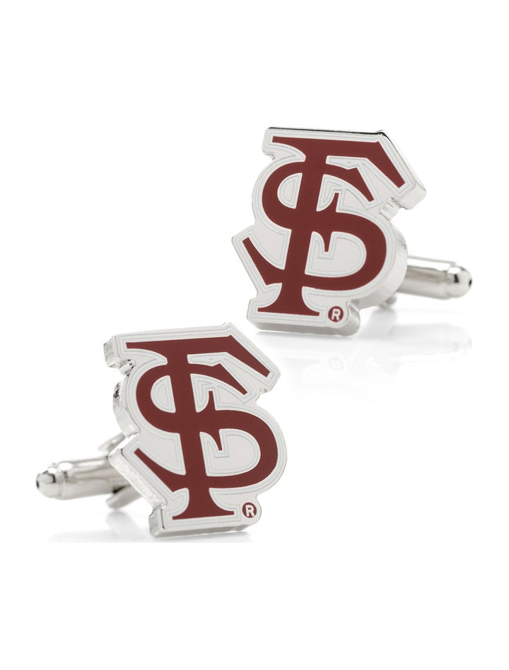 Two silver-tone NCAA Florida State University Seminoles Cufflinks featuring a maroon team logo.