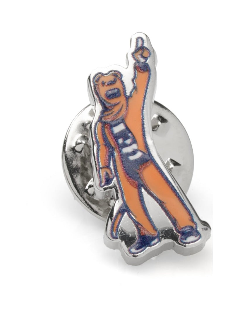 NCAA Penn State Nittany Lion Mascot Lapel Pin shaped like the mascot in an orange and blue uniform, pointing one finger upward.
