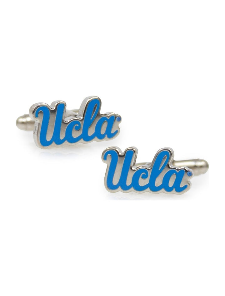 NCAA UCLA Bruins Cufflinks in a silver-toned finish featuring the blue script logo.