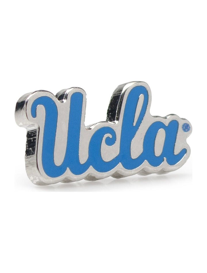 Blue and silver NCAA UCLA Bruins Lapel Pin in the shape of the word “Ucla.”