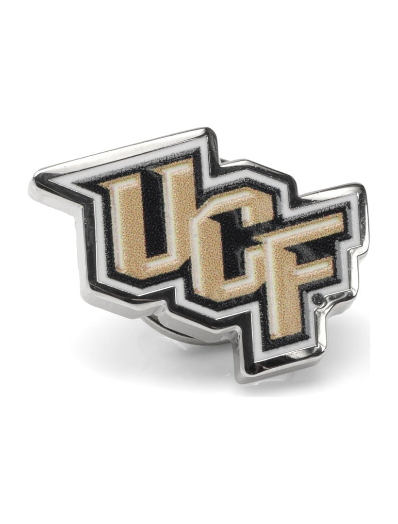 NCAA University of Central Florida Knights Lapel Pin shaped like the UCF logo in black, gold, and silver.