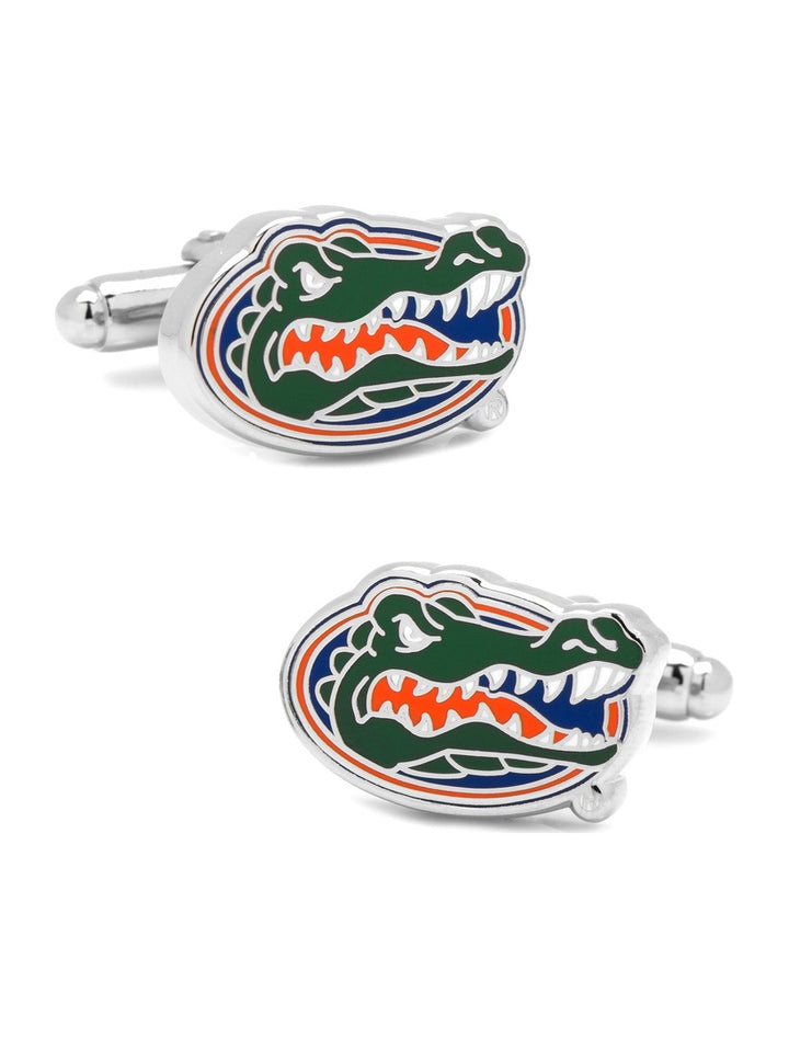 Two silver NCAA University of Florida Gators Cufflinks featuring the Gators mascot logo in enamel.