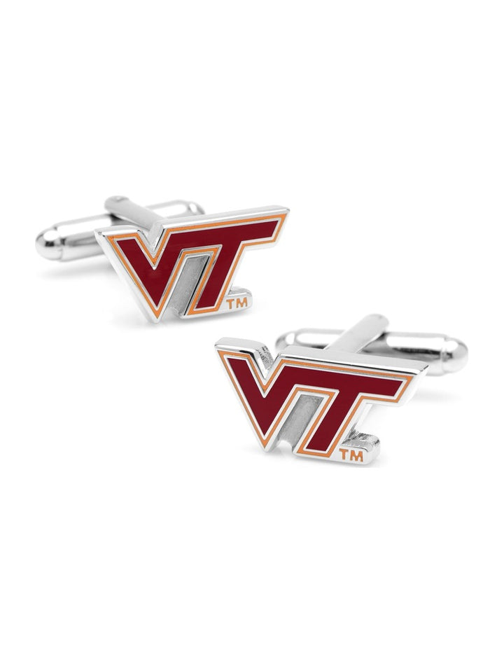 Two silver-tone NCAA Virginia Tech Hokies Cufflinks featuring the maroon and orange “VT” logo.