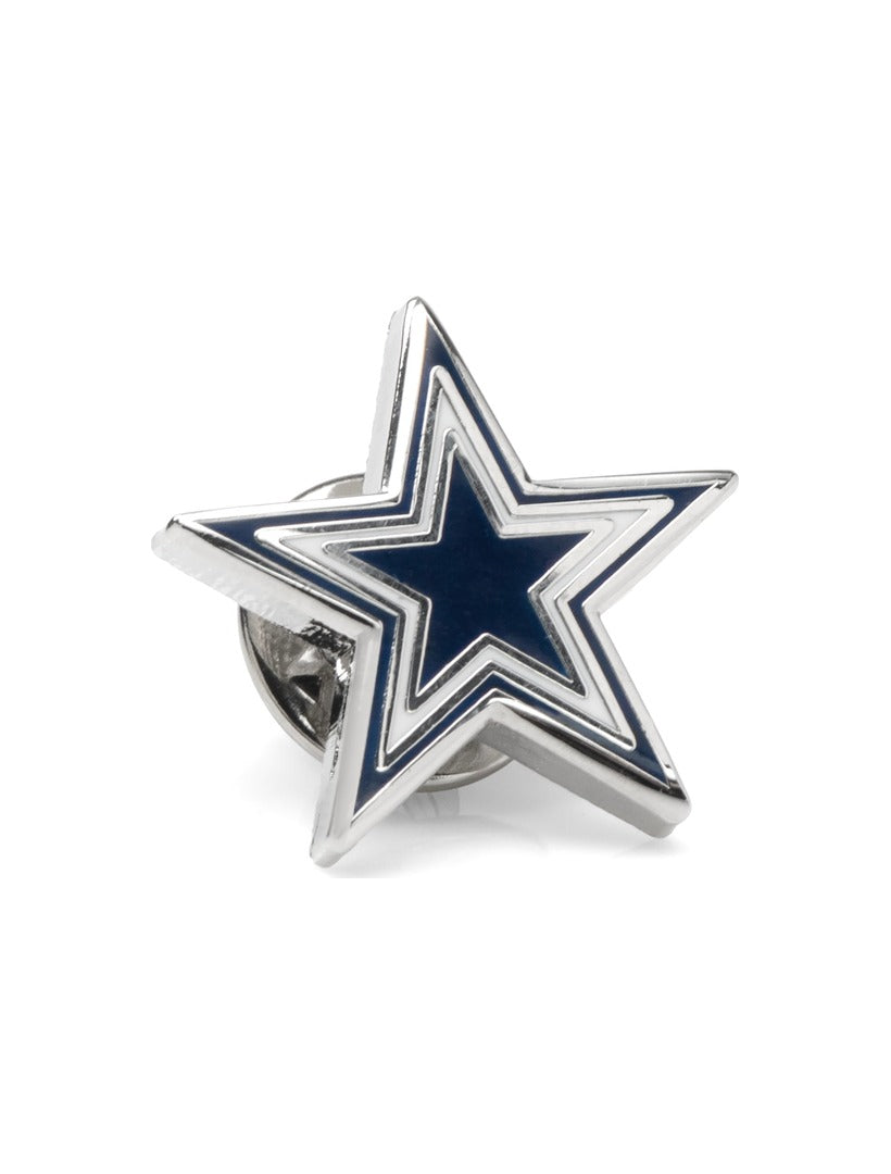 A blue and silver five-pointed star NFL Dallas Cowboys Lapel Pin.