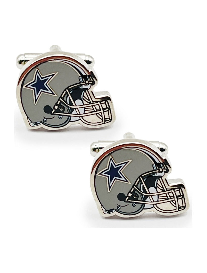 NFL Dallas Cowboys Throwback Helmet Cufflinks in silver-tone featuring a blue star logo.