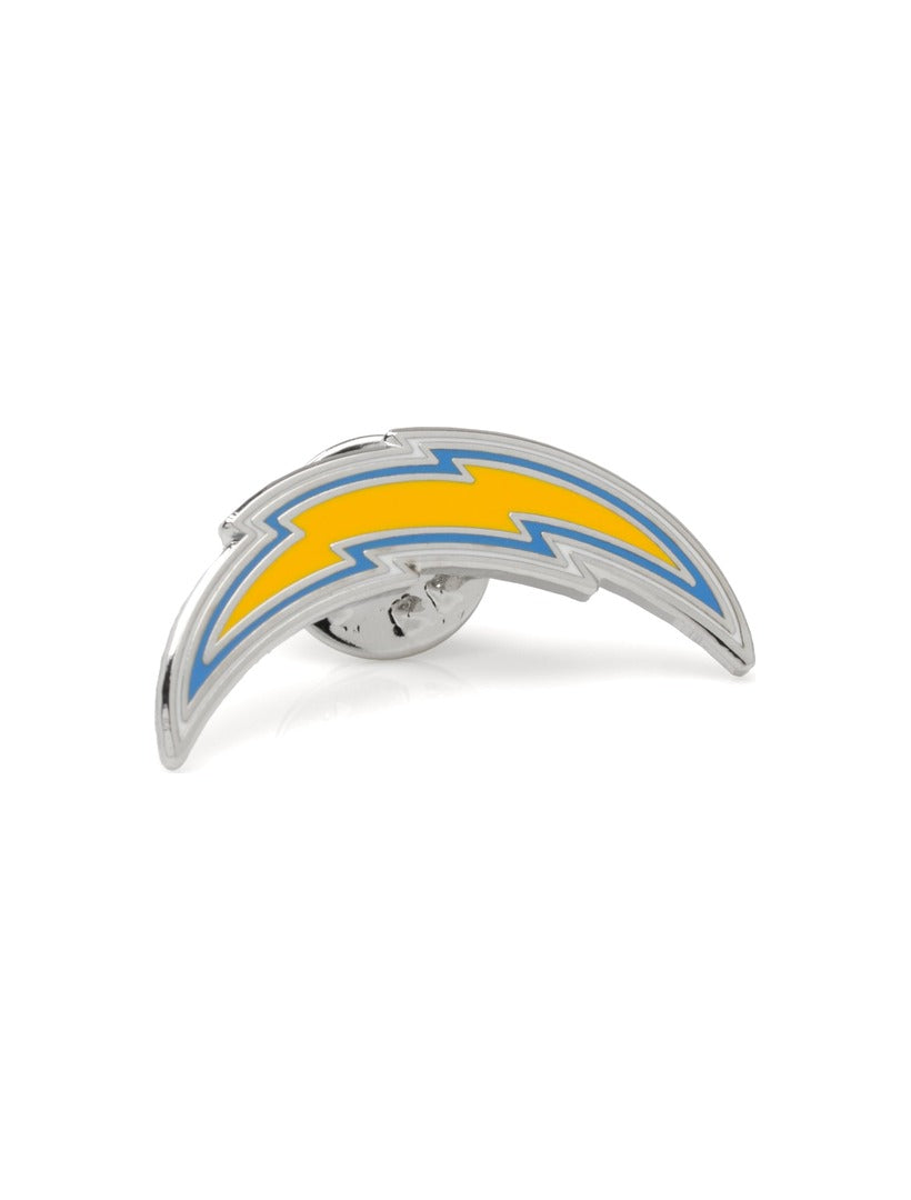 NFL Los Angeles Chargers Lapel Pin, a silver-tone lightning bolt shape with yellow and blue enamel inlay.