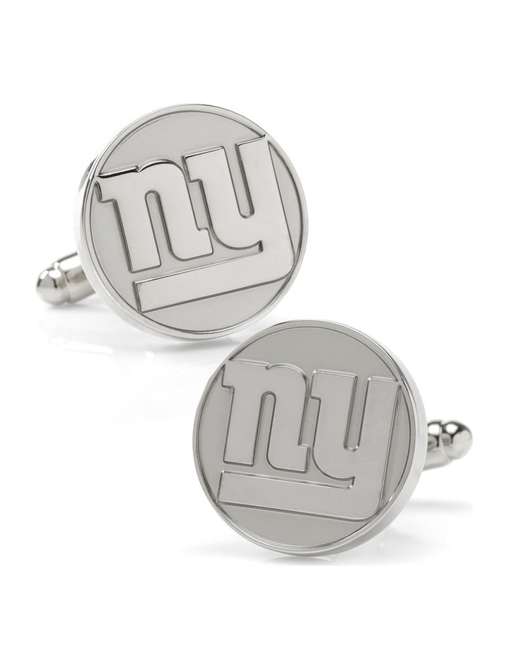Two silver circular NFL New York Giants Silver Edition Cufflinks featuring the “ny” logo.